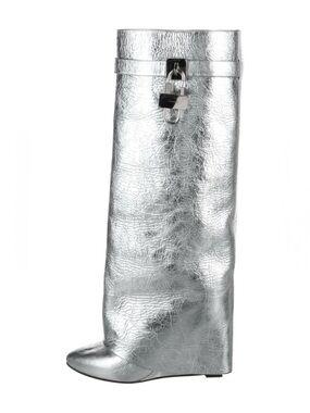 Givenchy Metallic Silver Knee-High Lock-Trim Shark Boot